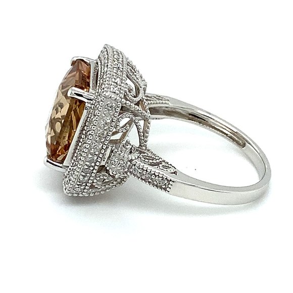 Certified Imperial Topaz 8.90ct Diamonds Plat Ring - Picture 5 of 6